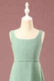 Matcha Square Neck Sleeveless A-line Chiffon Maxi Junior Bridesmaid Dress