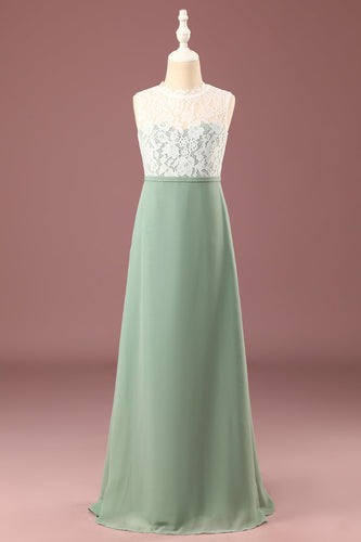 Matcha A-line Floor Length Round Neck Sleeveless Junior Bridesmaid Dress