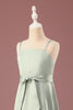 Load image into Gallery viewer, Matcha A-line Satin Spaghetti Straps Long Junior Bridesmaid Dress