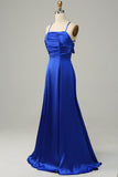 Royal Blue Halter A Line Long Bridesmaid Dress