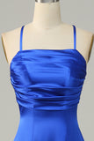 Royal Blue Halter A Line Long Bridesmaid Dress