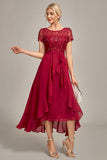 Sparkly Burgundy Asymmetrical Sequin Mother of Bride Dress with Appliques