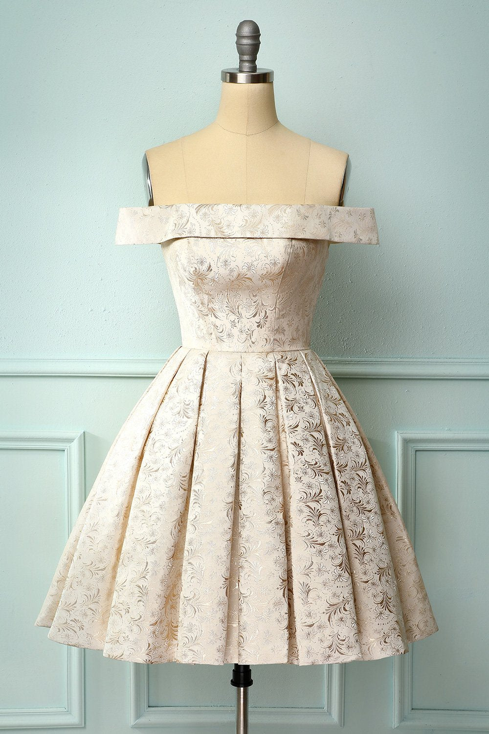 Champagne Floral Graduation Dress