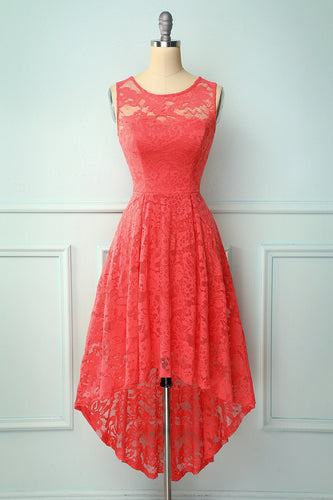 Coral High Low Lace Party Dress