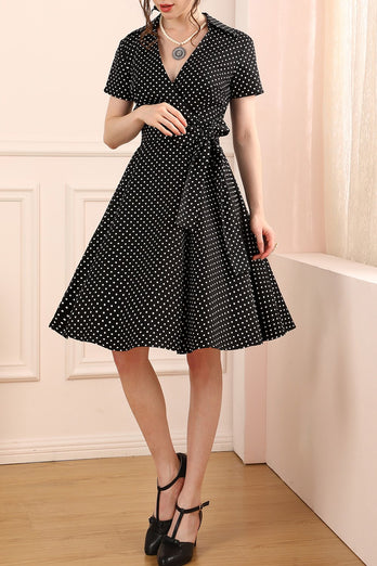 1950s Black White Dots Dress