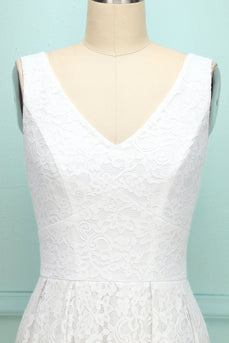 White V-neck Lace Dress