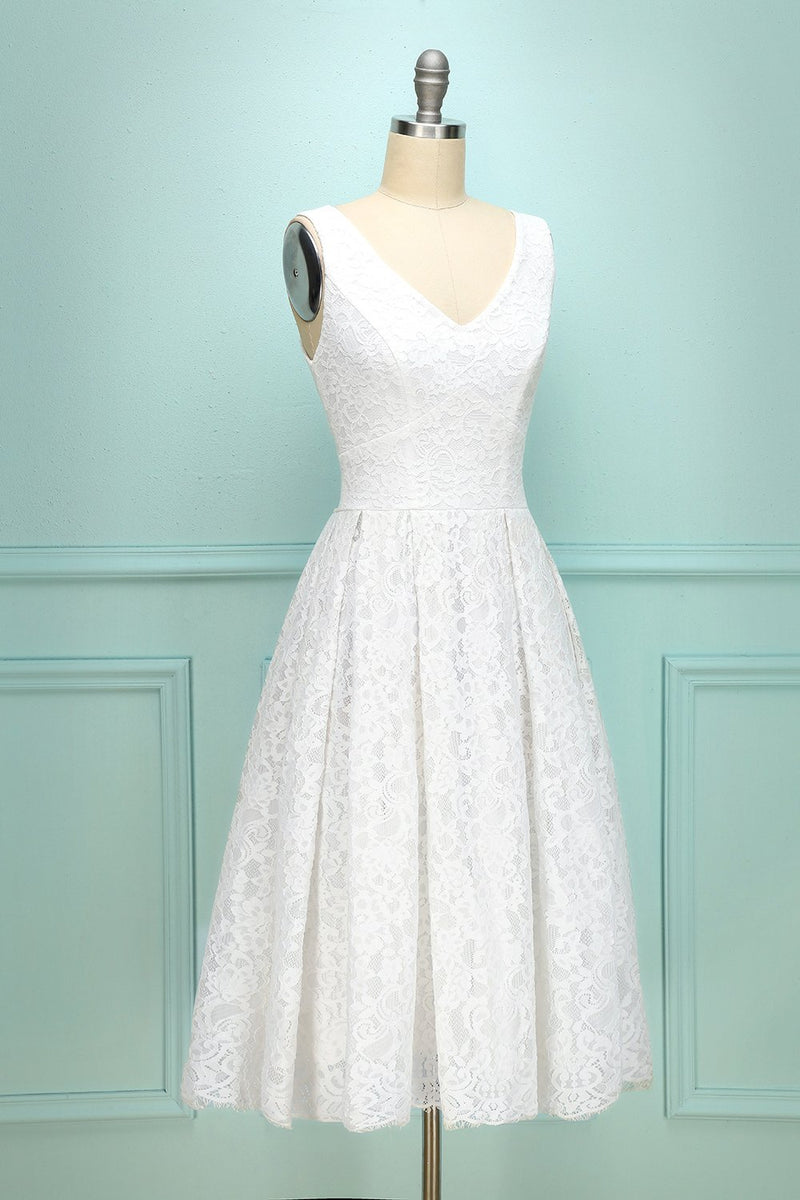 Load image into Gallery viewer, White V-neck Lace Dress