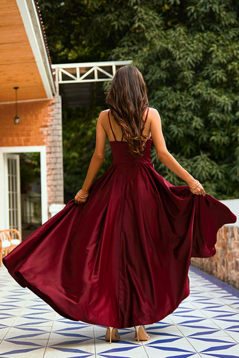 Burgundy Satin Long Dress