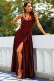 Burgundy Satin Long Dress