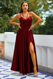 Burgundy Satin Long Dress