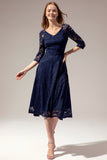 Navy Midi Lace Dress