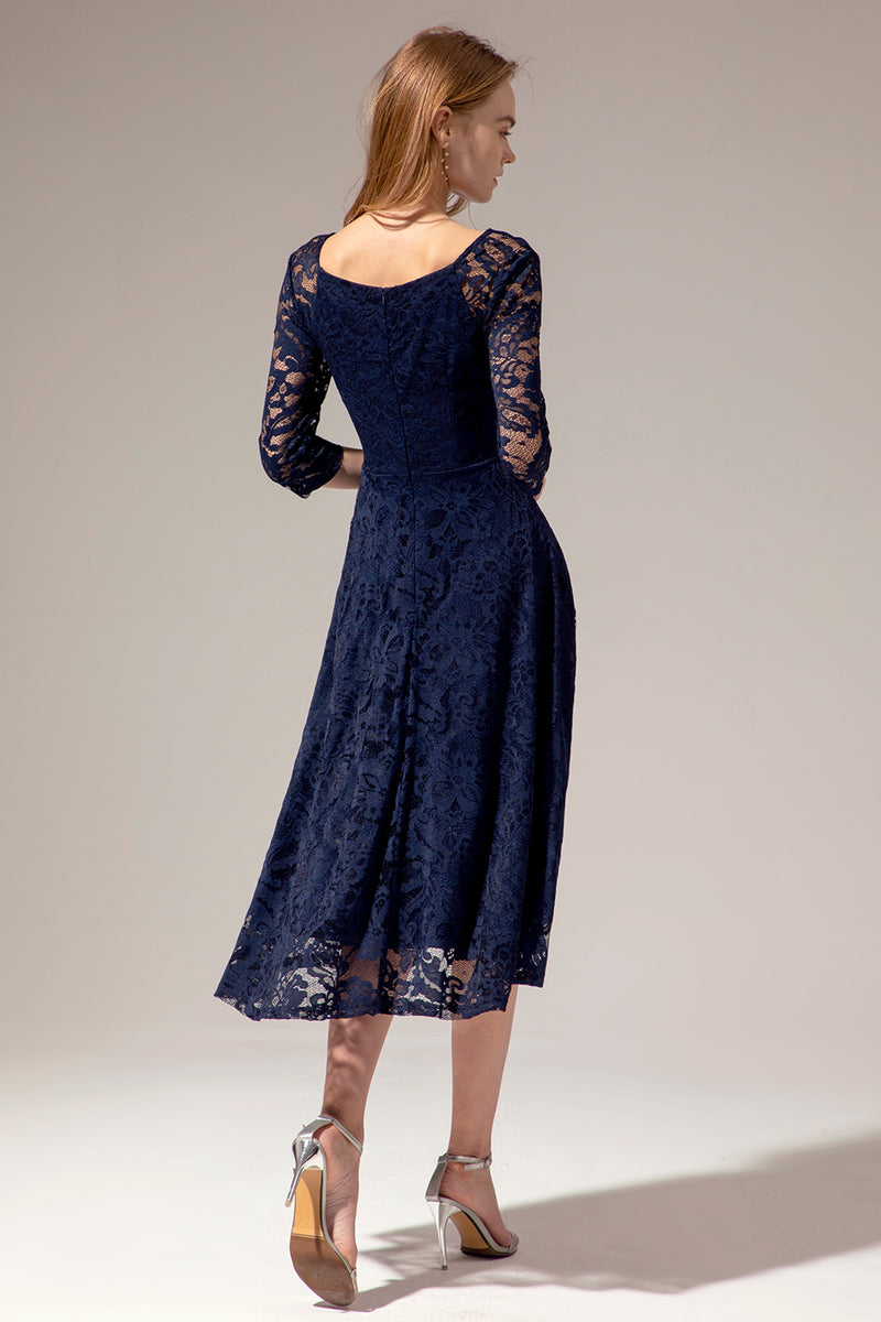 Load image into Gallery viewer, Navy Lace Midi Dress