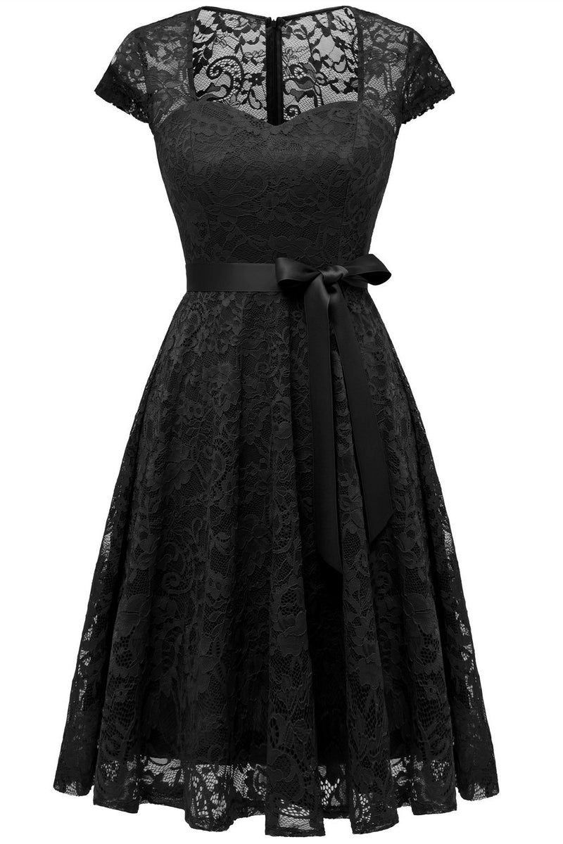 Load image into Gallery viewer, Black Lace Party Dress with Sleeves