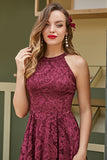 Burgundy Lace Asymmetrical Dress