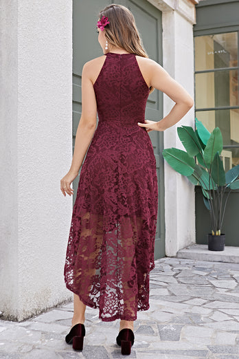 Burgundy Lace Asymmetrical Dress