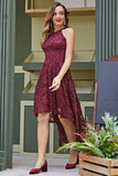 Burgundy Lace Asymmetrical Dress