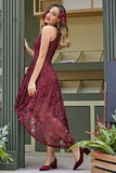 Burgundy Lace Asymmetrical Dress