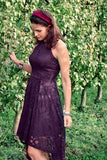 Burgundy Lace Asymmetrical Dress