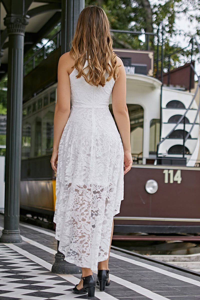 Load image into Gallery viewer, Asymmetric White Lace Dress