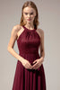 Load image into Gallery viewer, Burgundy Halter Long Lace Dress