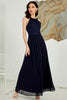 Load image into Gallery viewer, Navy Halter Long Lace Dress