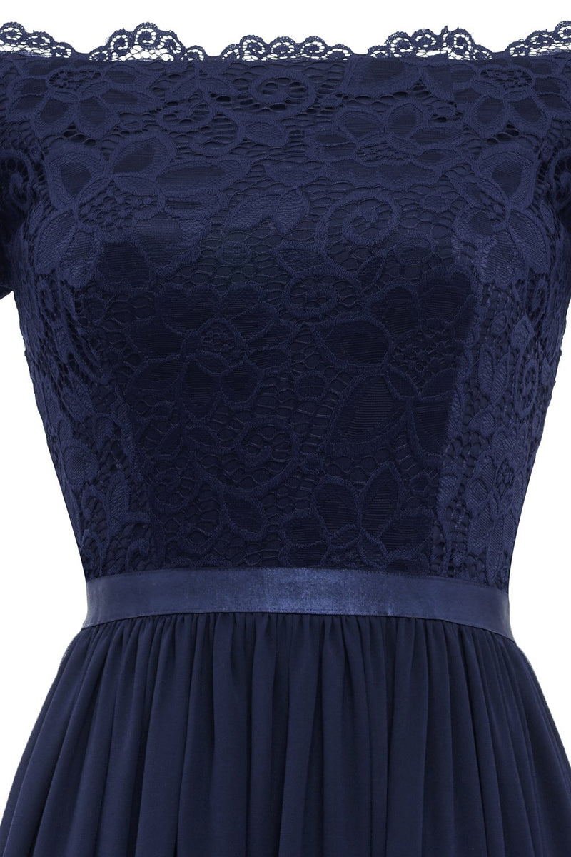 Load image into Gallery viewer, Navy Long Lace Formal Dress