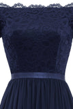 Navy Long Lace Formal Dress