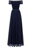 Navy Long Lace Formal Dress