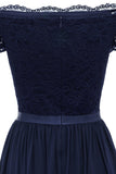 Navy Long Lace Formal Dress