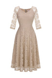 Champagne 3/4 Sleeves Lace Party Dress