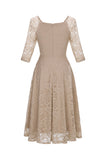 Champagne 3/4 Sleeves Lace Party Dress