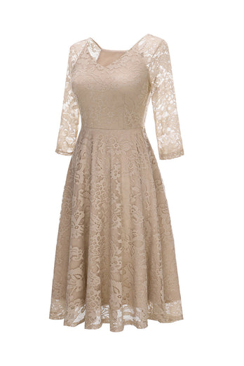 Champagne 3/4 Sleeves Lace Party Dress