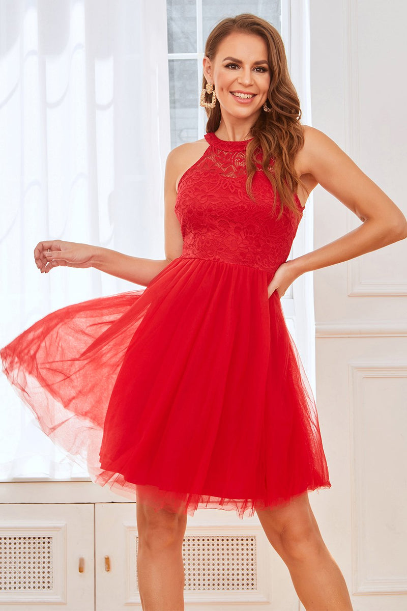 Load image into Gallery viewer, Red Lace Short Cocktail Party Dress