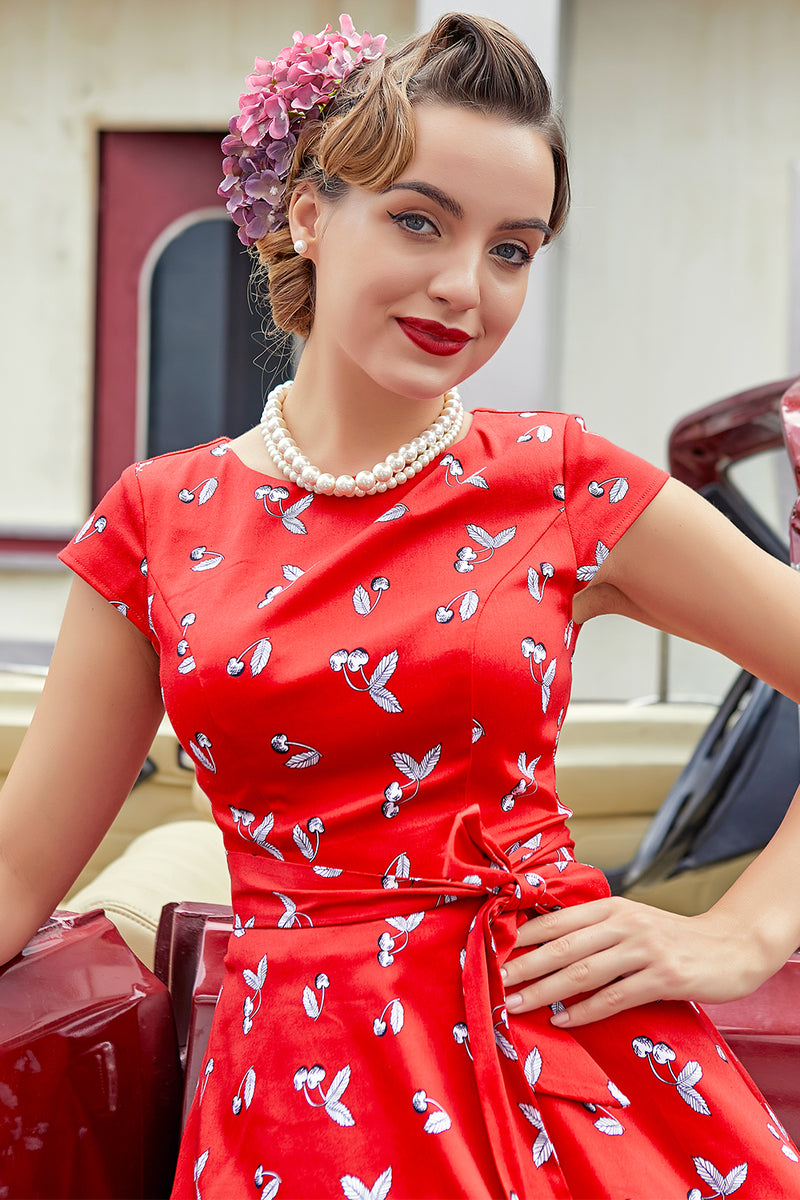 Load image into Gallery viewer, Red Cherry 1950s Swing Dress