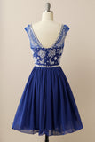 Navy Beaded Sleeveless Graduation Dress