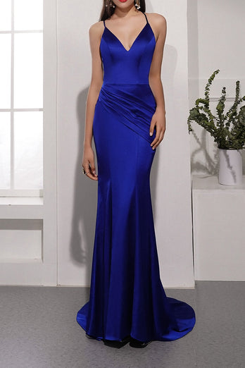 Royal Blue Satin Evening Dress