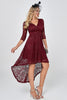 Load image into Gallery viewer, Burgundy High Low Lace Party Dress with Sleeves