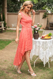 Grey High Low Lace Bridesmaid Dress