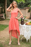 Grey High Low Lace Bridesmaid Dress