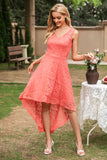 Grey High Low Lace Bridesmaid Dress