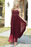 Burgundy Chiffon Wedding Guest Dress with Lace