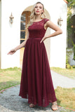 Burgundy Cap Sleeves Chiffon Bridesmaid Dress