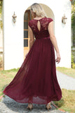 Burgundy Cap Sleeves Chiffon Bridesmaid Dress