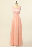 Blush Long Chiffon Lace Bridesmaid Dress