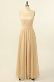 Blush Long Chiffon Lace Bridesmaid Dress