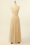 Blush Long Chiffon Lace Bridesmaid Dress