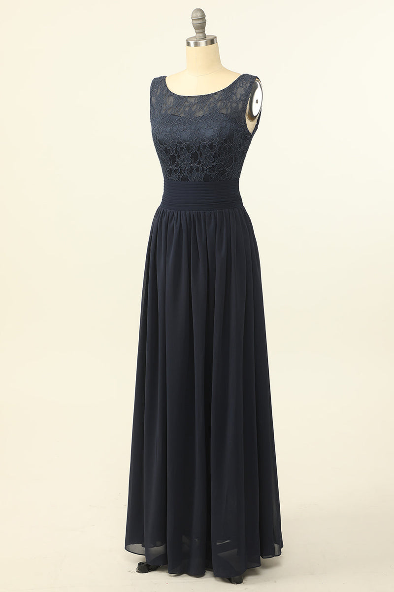Load image into Gallery viewer, Blush Long Chiffon Lace Bridesmaid Dress