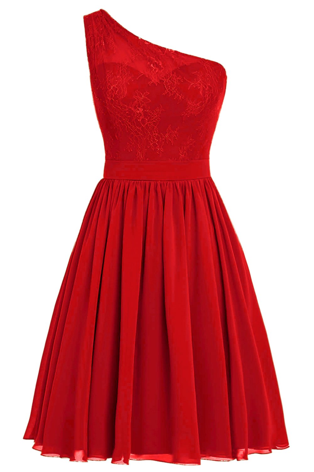One Shoulder Red Graduation Dress with Lace