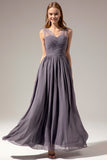 Grey Long Bridesmaid Dress