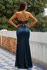 Load image into Gallery viewer, Two Piece Open Back Navy Prom Dress